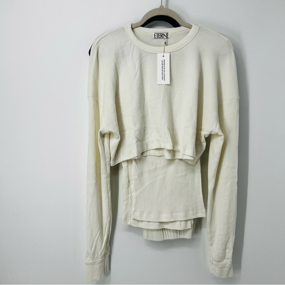 Éterne Ivory Long sleeved Thermal Cropped Top Size Large NWT - Picture 10 of 11